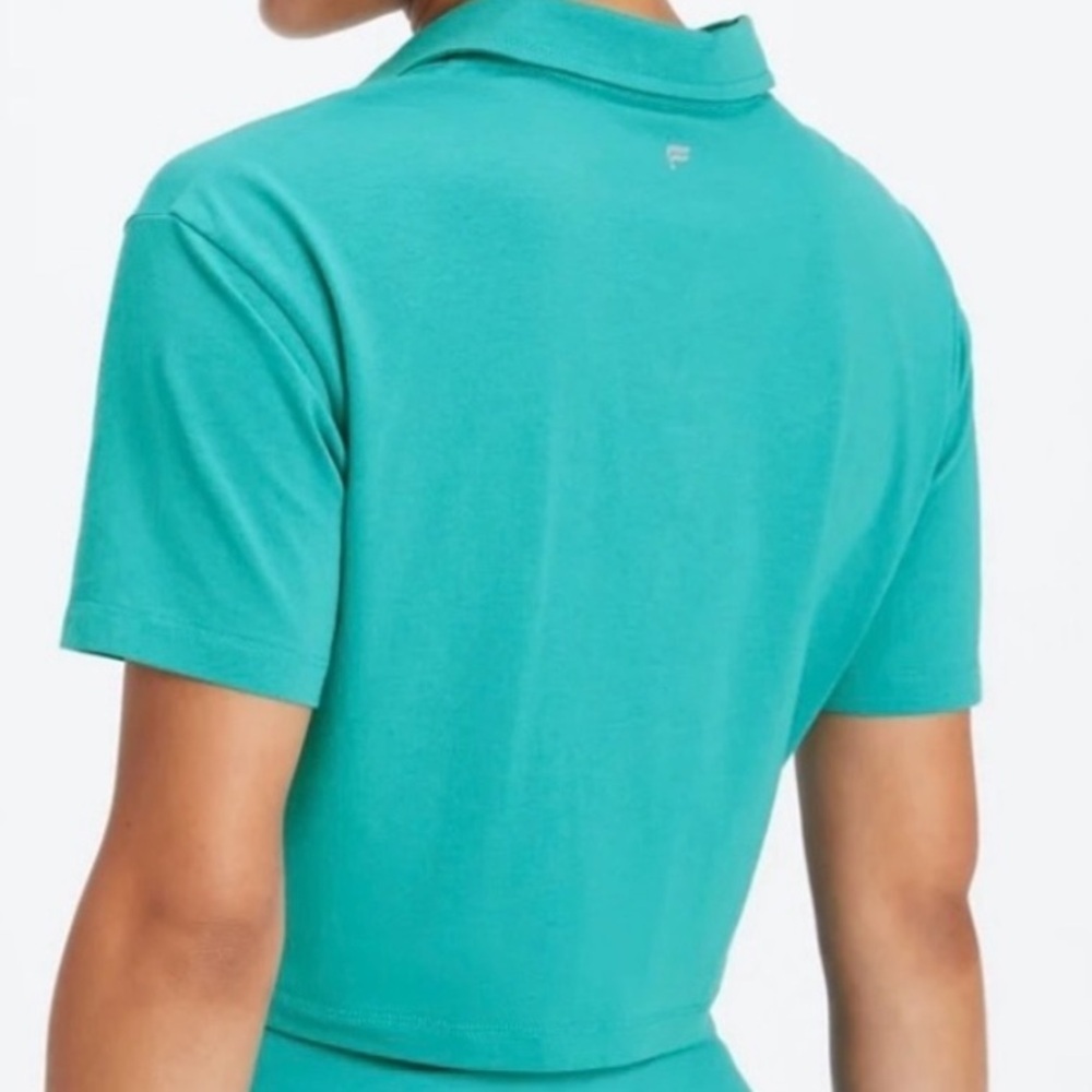 Fabletics Short Sleeve Boxy Polo Cropped Top in Dark Teal Size S - Picture 3 of 9